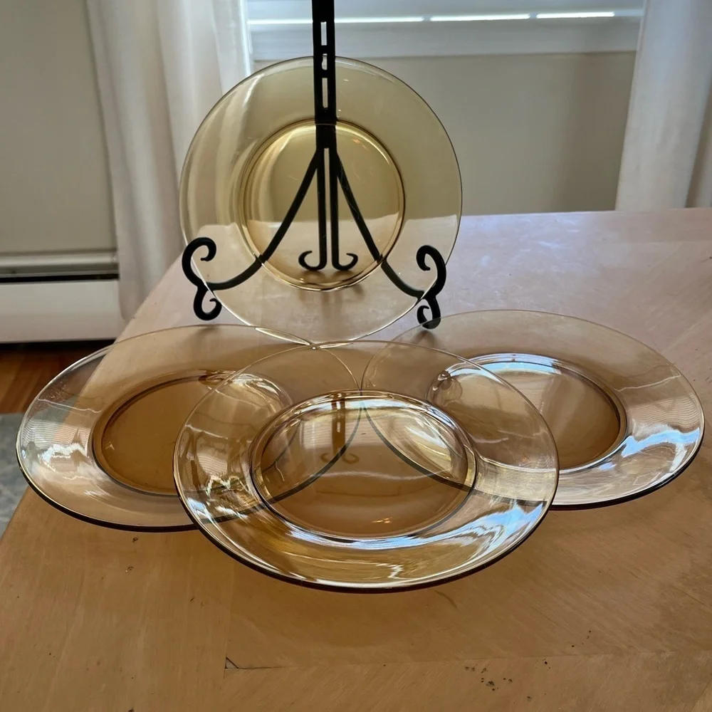 Vintage Amber Glass 8.25” Plates Set of 4